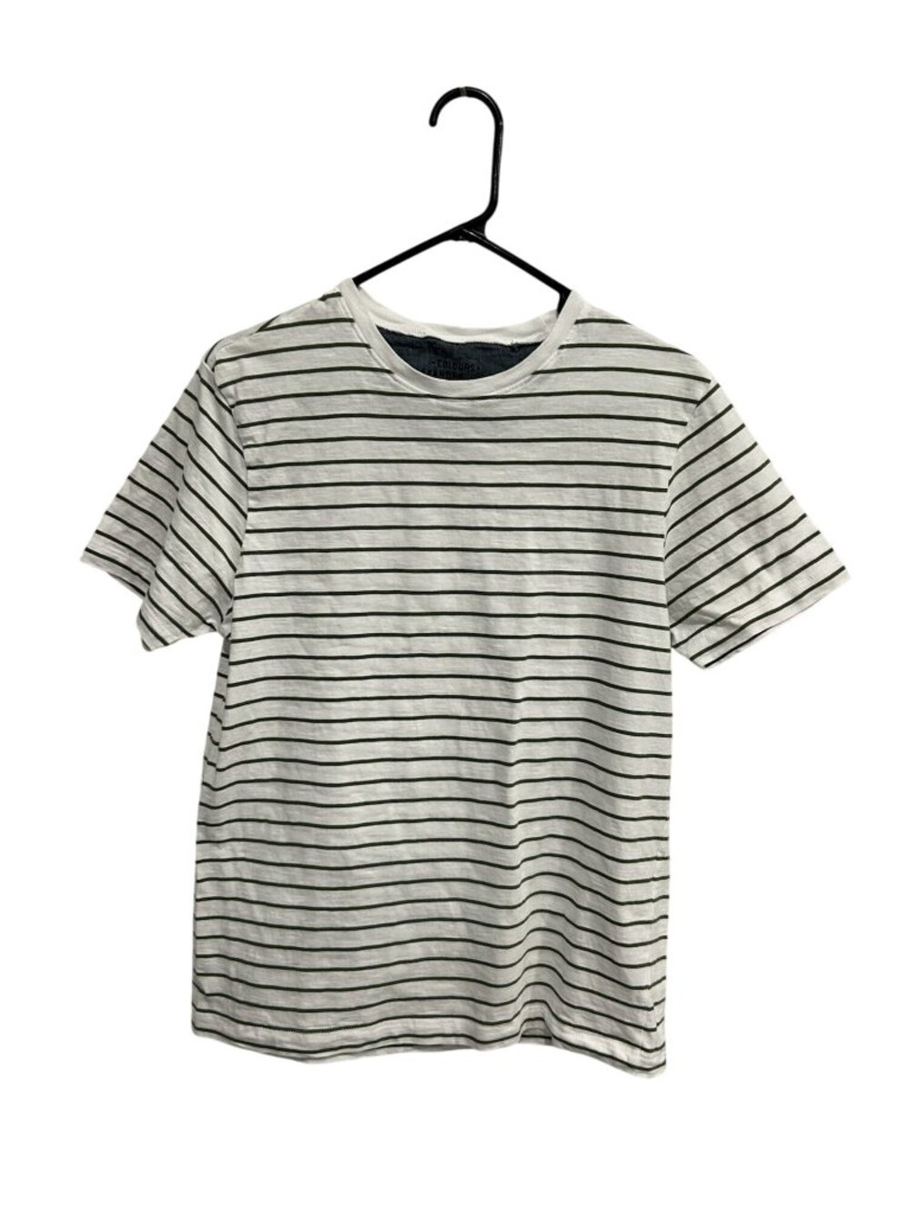 Colours Alexander Julian Small Mens White Green Striped Crewneck T-Shirt Retro